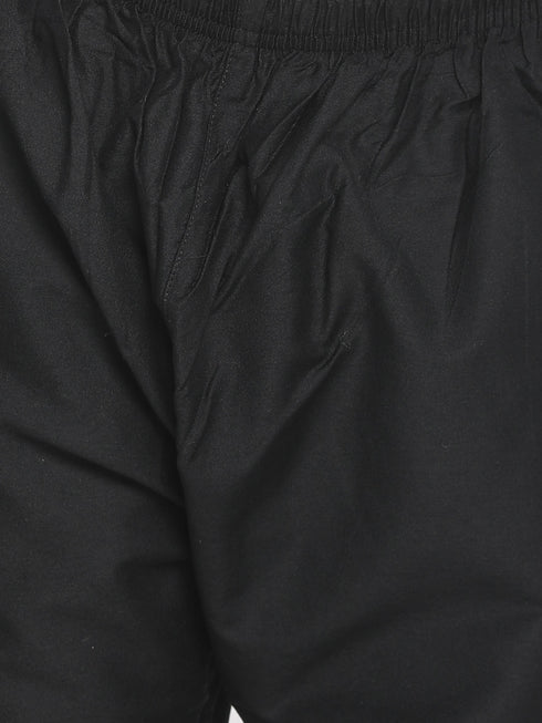 Boy's' Orange And Black Jacket, Kurta And Pyjama Set